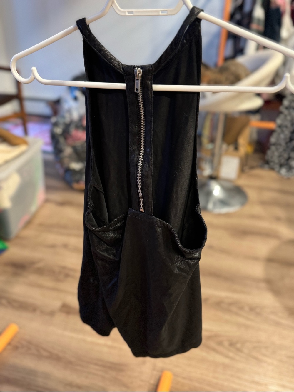 ✨4 for $25✨ Noisy May Black Leather-Look Exposed Zipper Racerback Tank Top